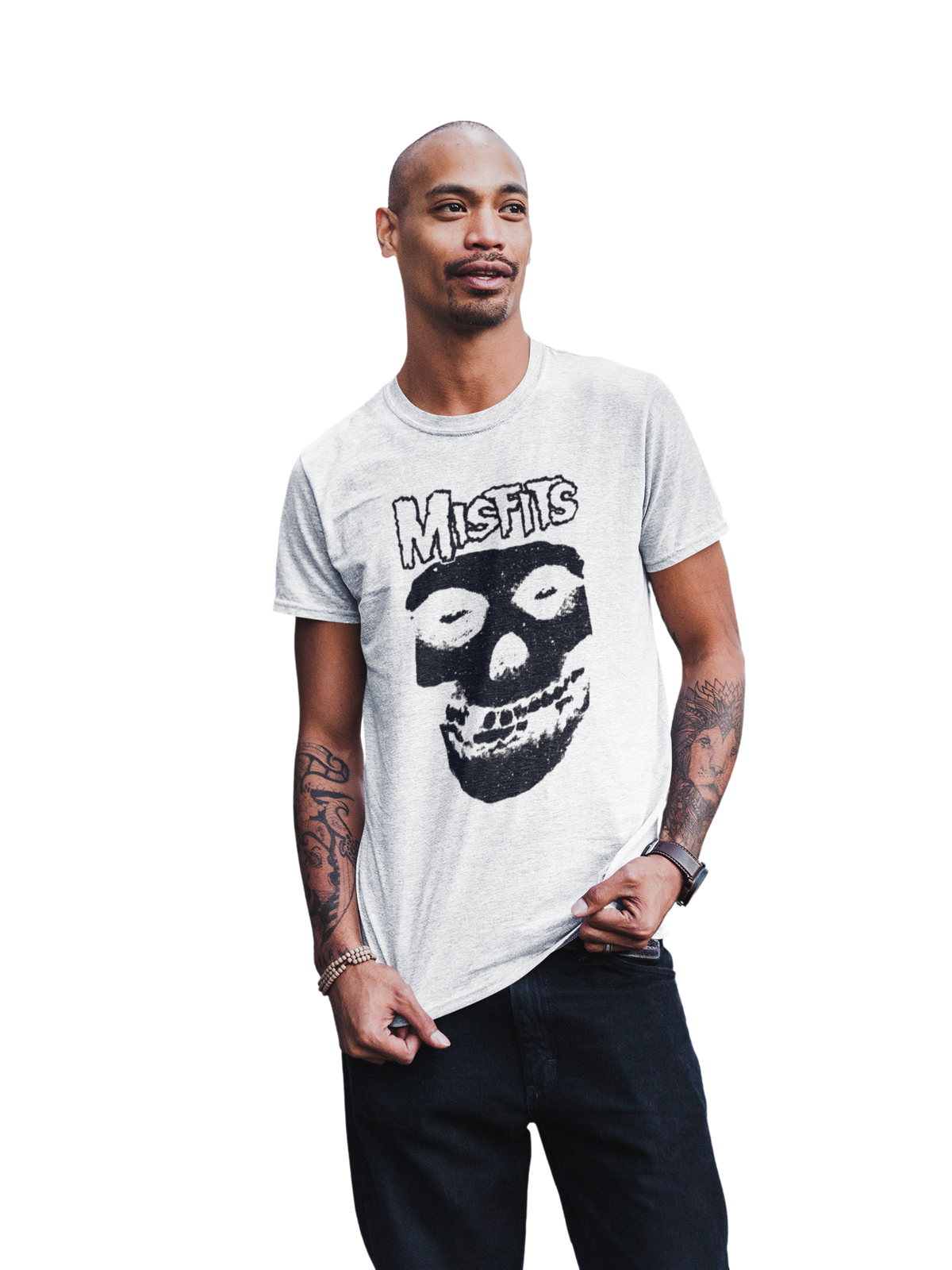 MerchMoment Misfits - Black Skull T-Shirt White