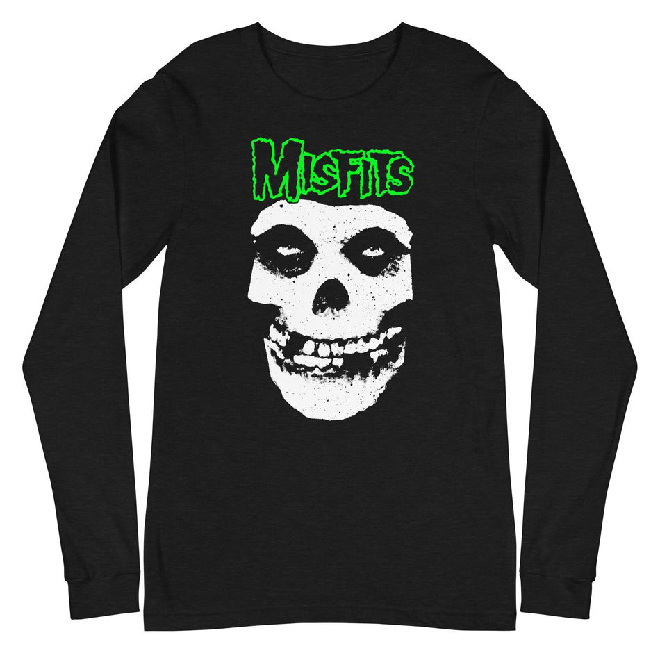 MerchMoment Misfits - Green Skull Long Sleeve T-Shirt Black