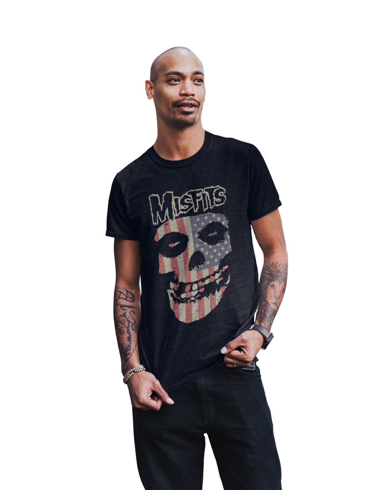 MerchMoment Misfits - USA Skull T-Shirt Black