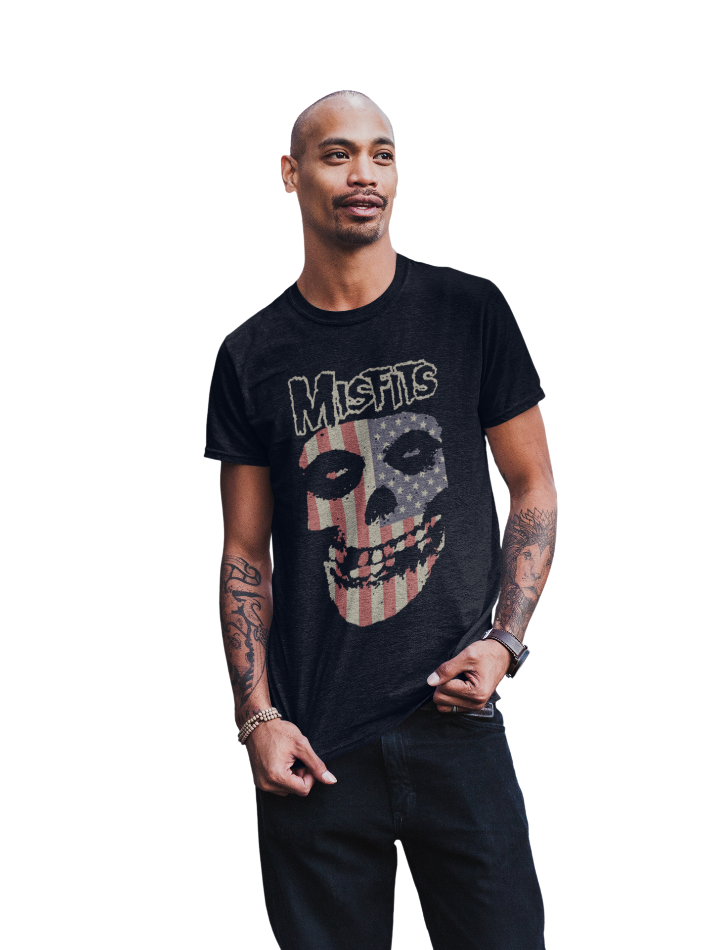 MerchMoment Misfits - USA Skull T-Shirt Black