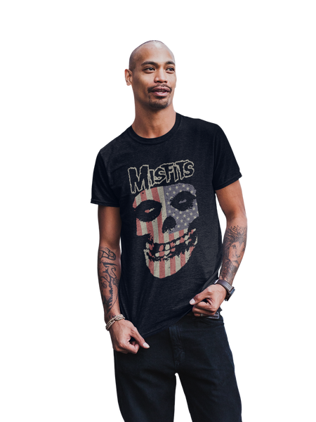 MerchMoment Misfits - USA Skull T-Shirt Black