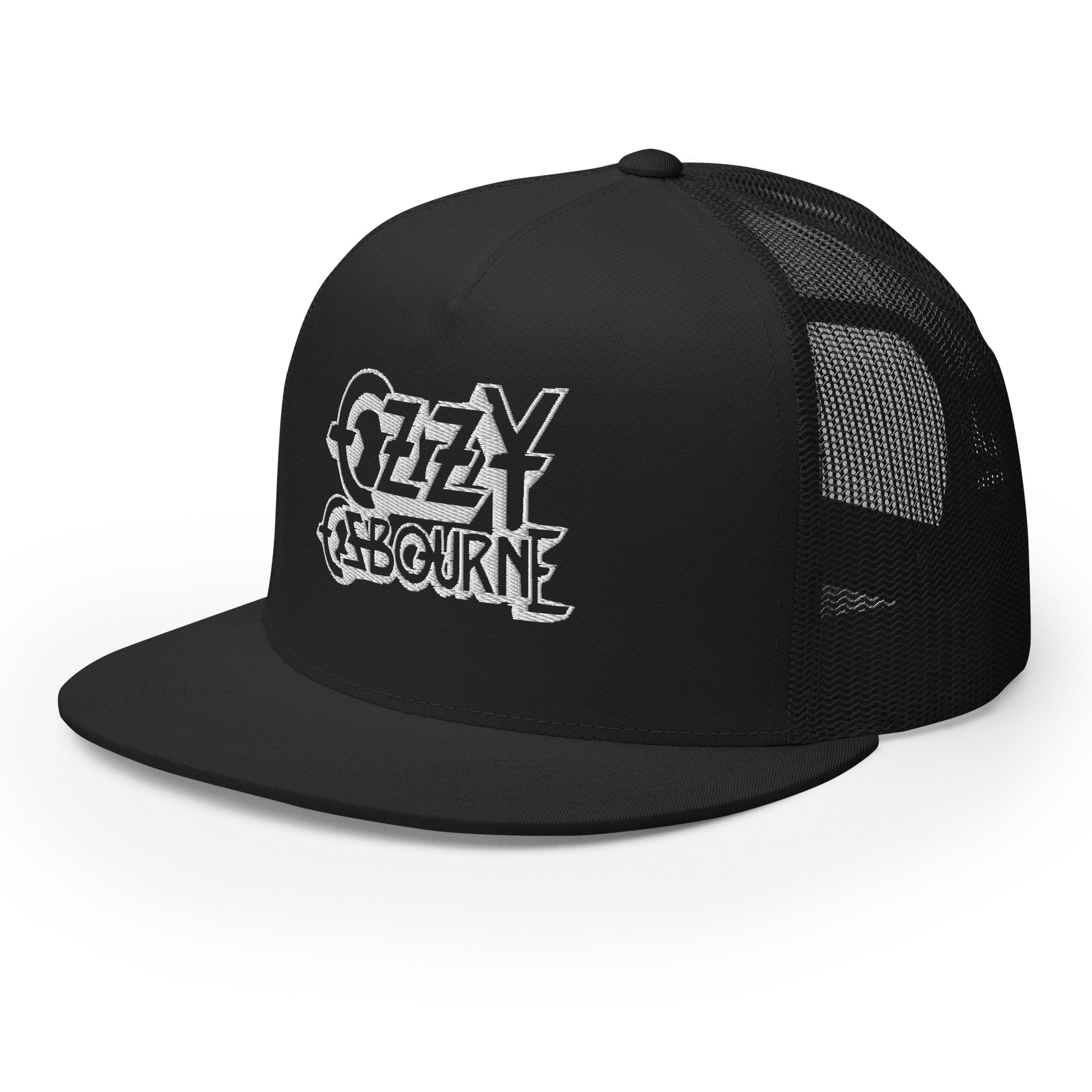MerchMoment Ozzy Osborne White Logo Embroidered Trucker Hat