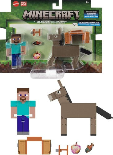 Minecraft Minecraft 3.25'' Steve and Donkey Figure, 2-Pack - Toy Figures