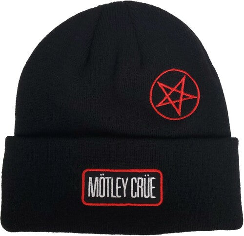 Motley Crue Motley Crue - Embroidered Twill Patch & Pentagram - Acrylic Knit Hat - Black BN400MOT (Hat, One Size Fits All, Black)