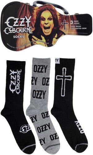Ozzy Osbourne Perri's - Ozzy Osbourne - Crew Socks (3 Pack Collector Guitar Shape Tin) (Large Item, Socks, 3 Pack)