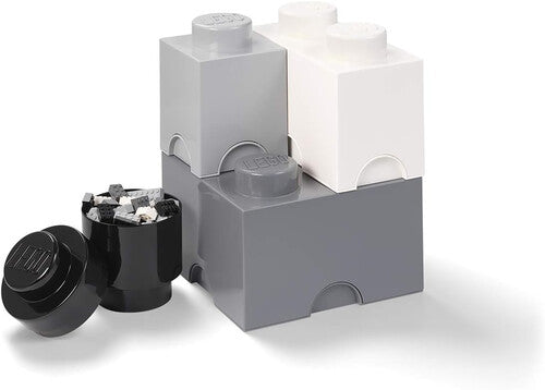 Room Copenhagen LEGO Stackable Storage 4-Piece Multipack, White, Grey, Black - Stackable Storage Solution