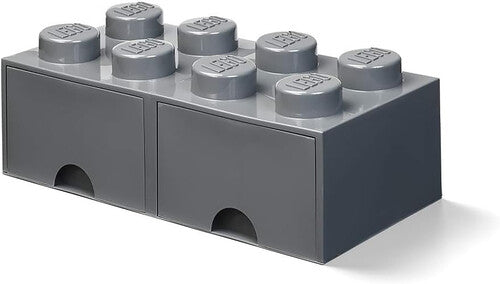 Room Copenhagen LEGO Stackable Storage Brick with 2 Drawers and 8 Knobs, Dark Grey - Storage Accessory