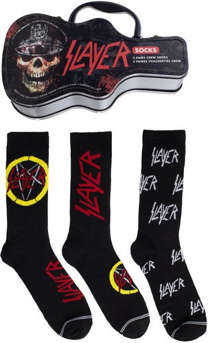 SLAYER Perri's - Slayer - Crew Socks (3 Pack Collector Guitar Shape Tin) (Large Item, Socks, 3 Pack)