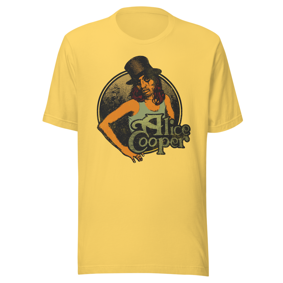 Stakes Alice Cooper Showtime 1976 Vintage T-Shirt Gold