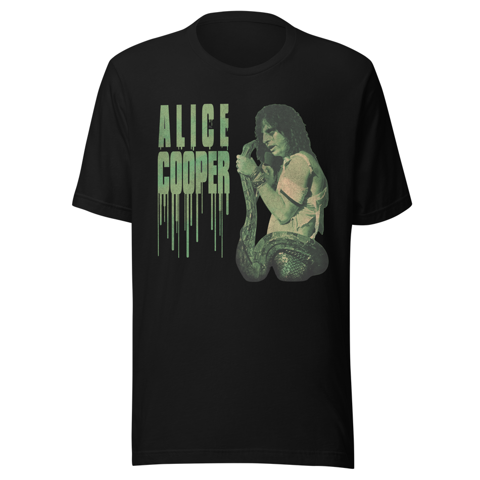 Stakes Alice Cooper - Vintage 1986 Snake Drip Jumbo Print T-Shirt Black