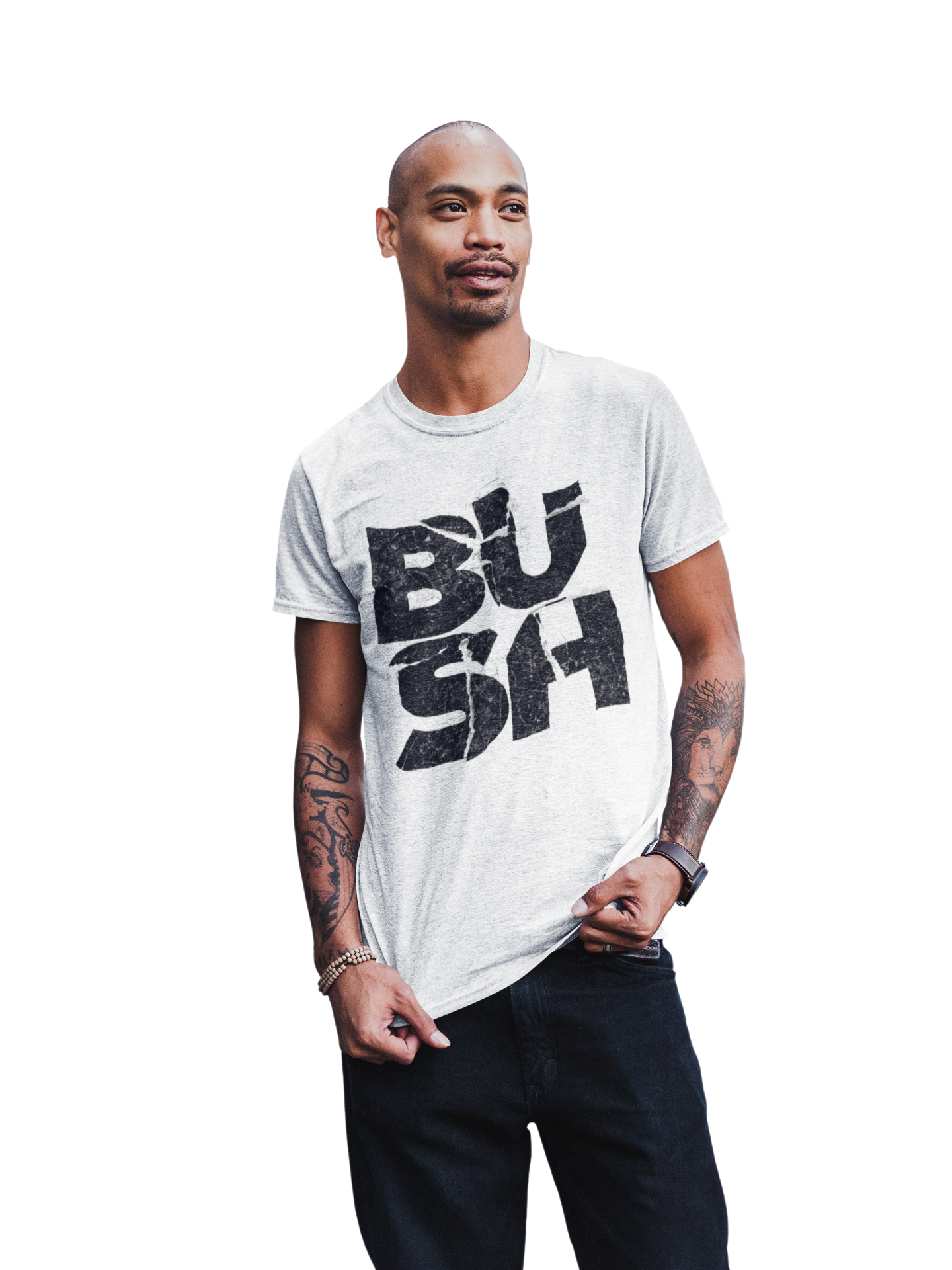 Stakes Bush Stacked Logo Jumbo Print T-Shirt White