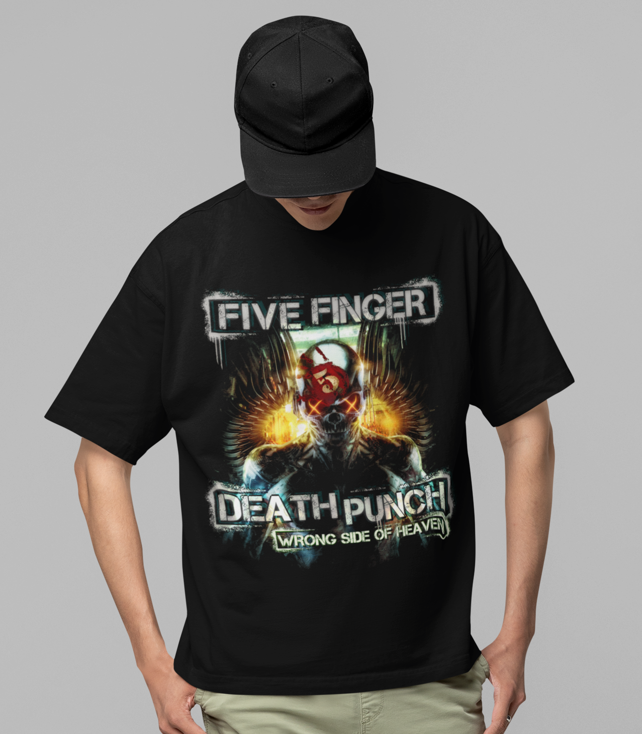 Stakes Five Finger Death Punch - Bot Heaven Jumbo Print T-Shirt Black