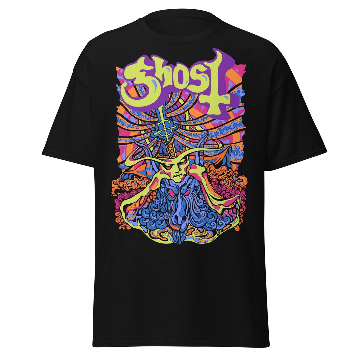 Stakes Ghost - Stained Glass Jumbo Print T-Shirt Black