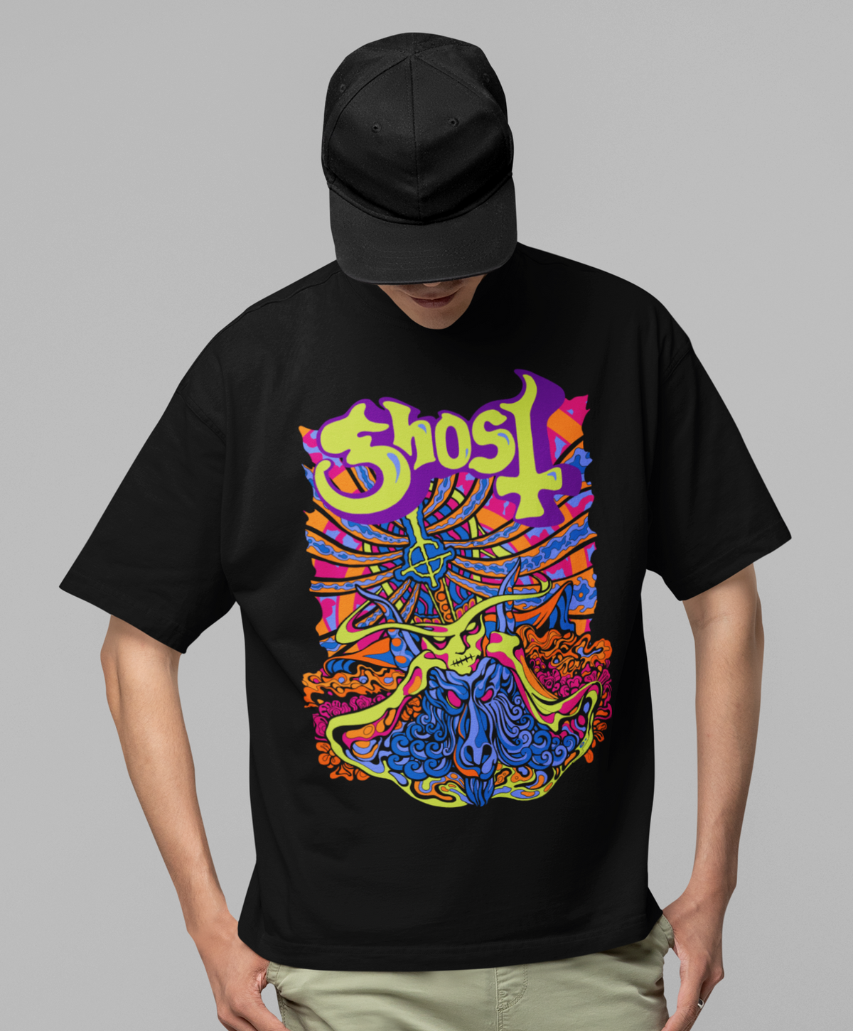 Stakes Ghost - Stained Glass Jumbo Print T-Shirt Black