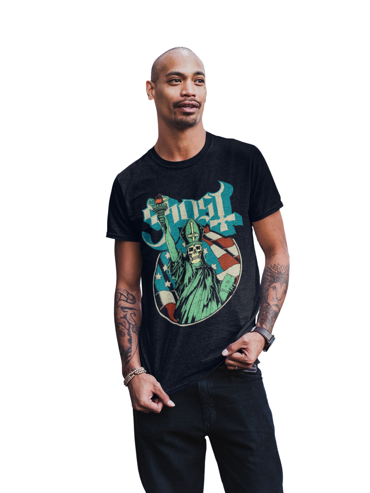 Stakes Ghost - Statue of Liberty Jumbo Print T-Shirt Black