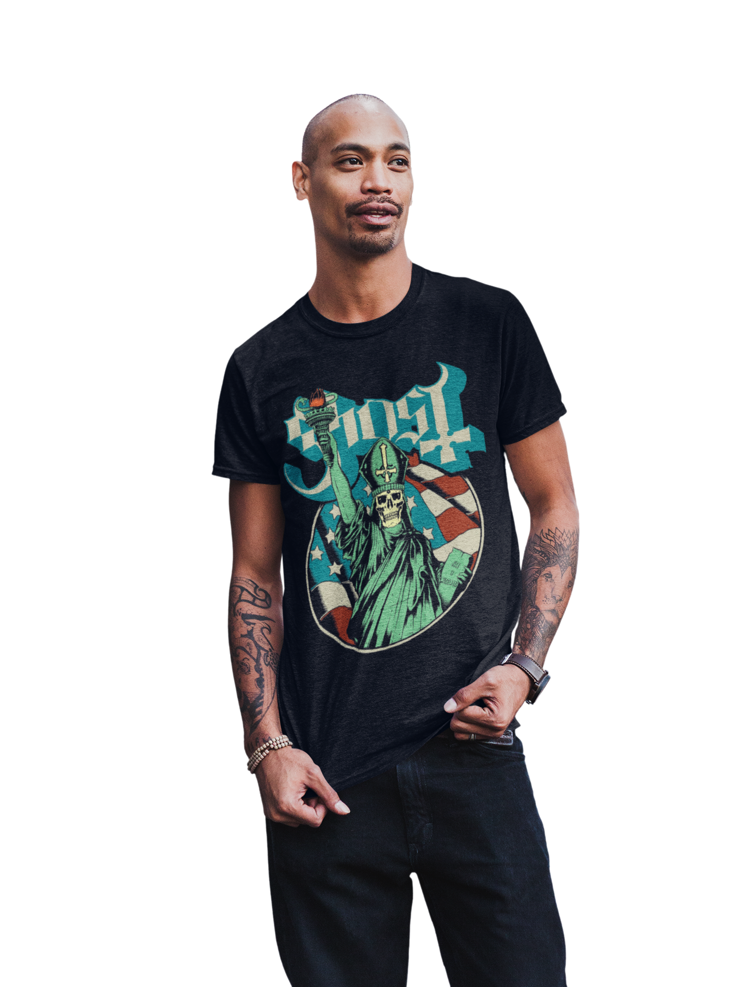 Stakes Ghost - Statue of Liberty Jumbo Print T-Shirt Black
