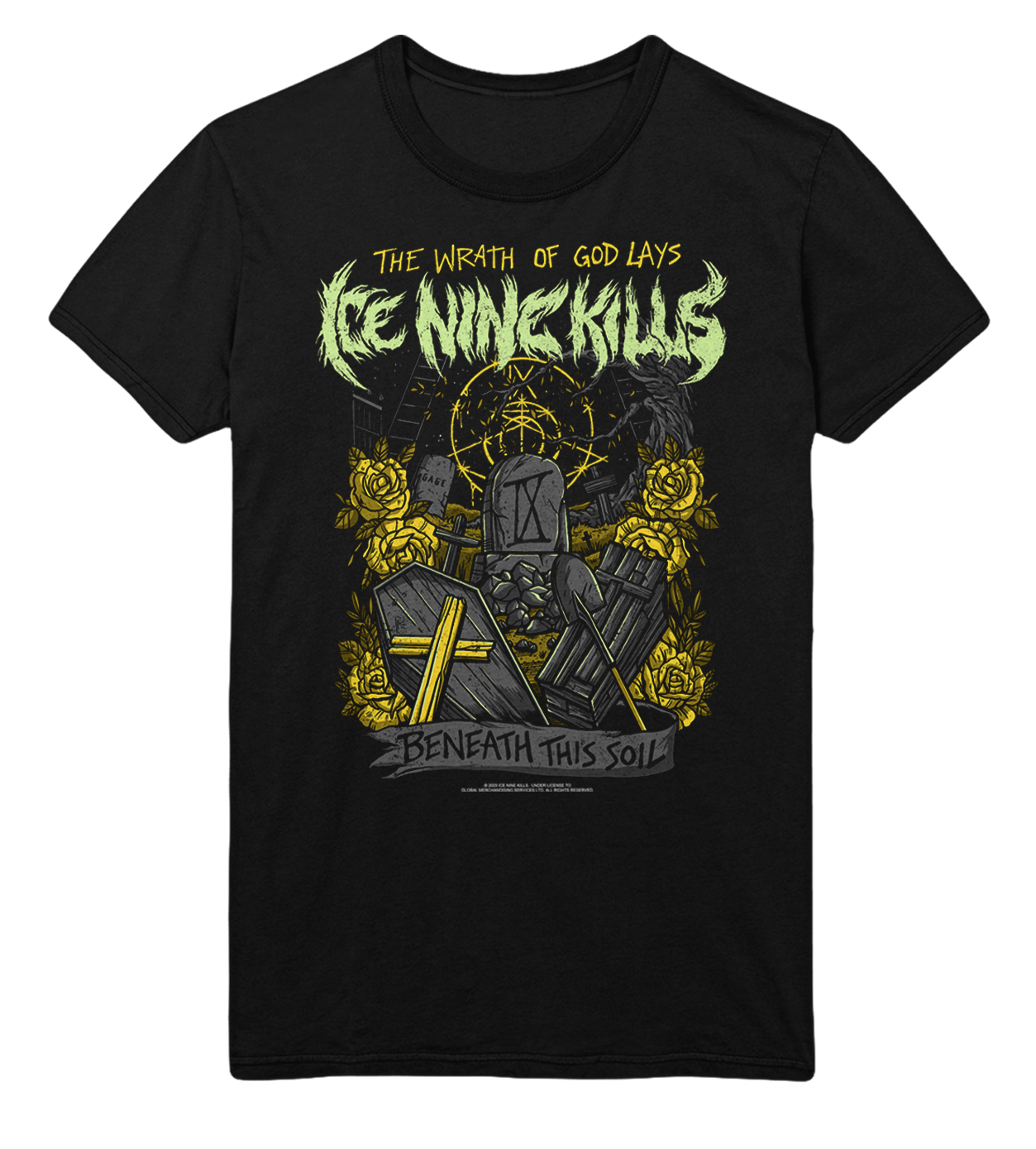 Stakes Ice Nine Kills Yellow Wrath Jumbo Print T-Shirt Black