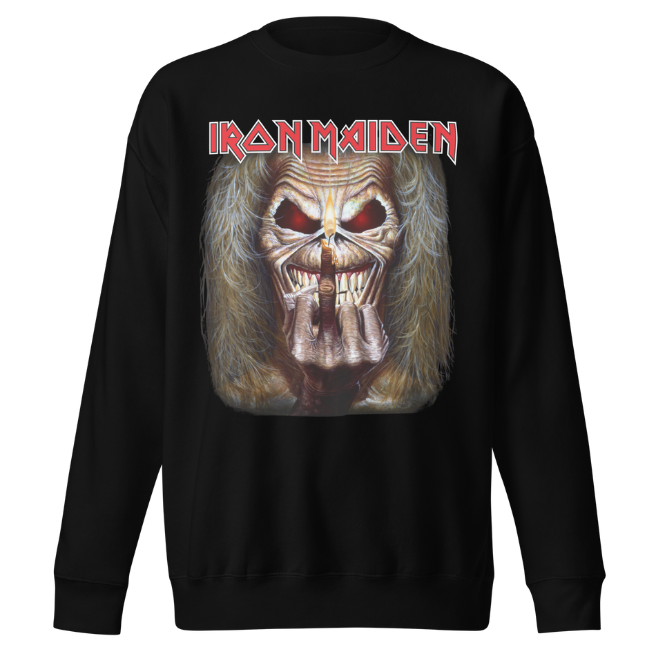 Stakes Iron Maiden Candle Finger Jumbo Print Sweatshirt Black