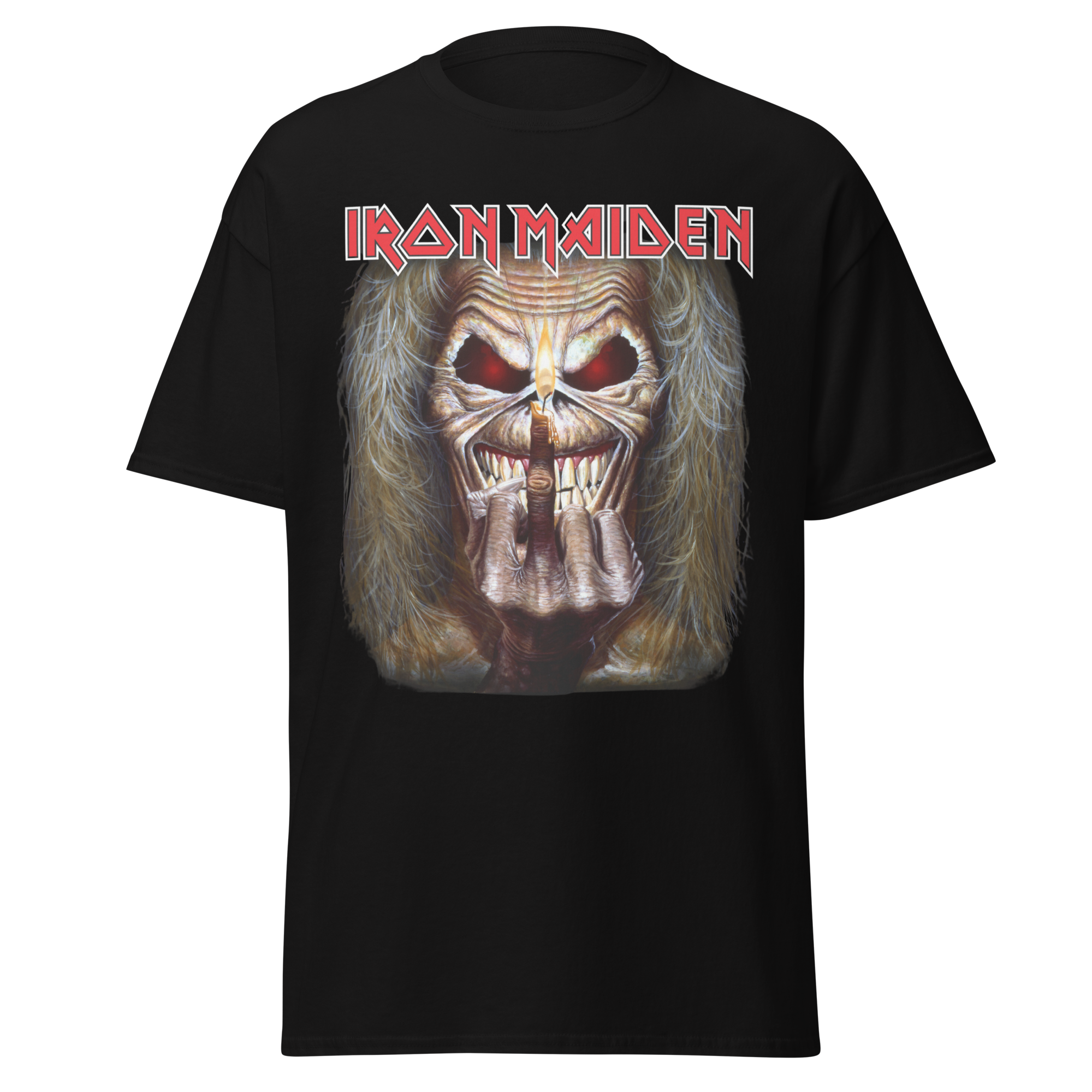 Stakes Iron Maiden Candle Finger Jumbo Print T-Shirt Black