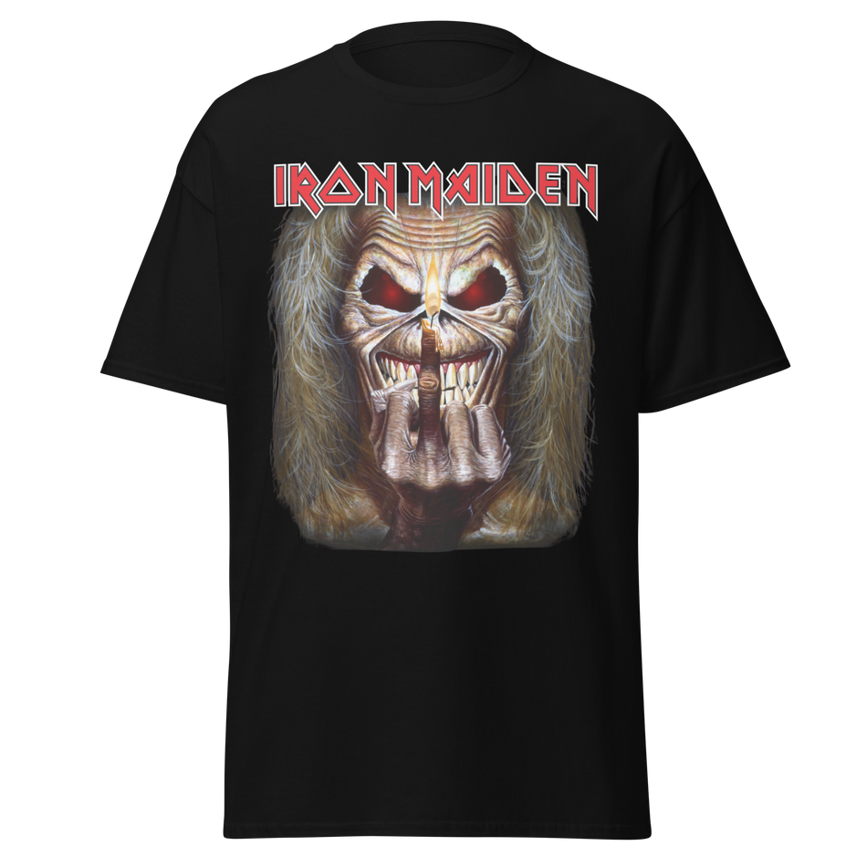 Stakes Iron Maiden Candle Finger Jumbo Print T-Shirt Black