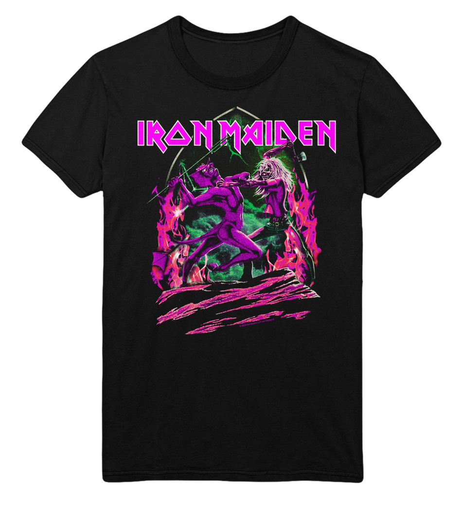 Stakes Iron Maiden Devil's Fight Jumbo Print T-Shirt Black