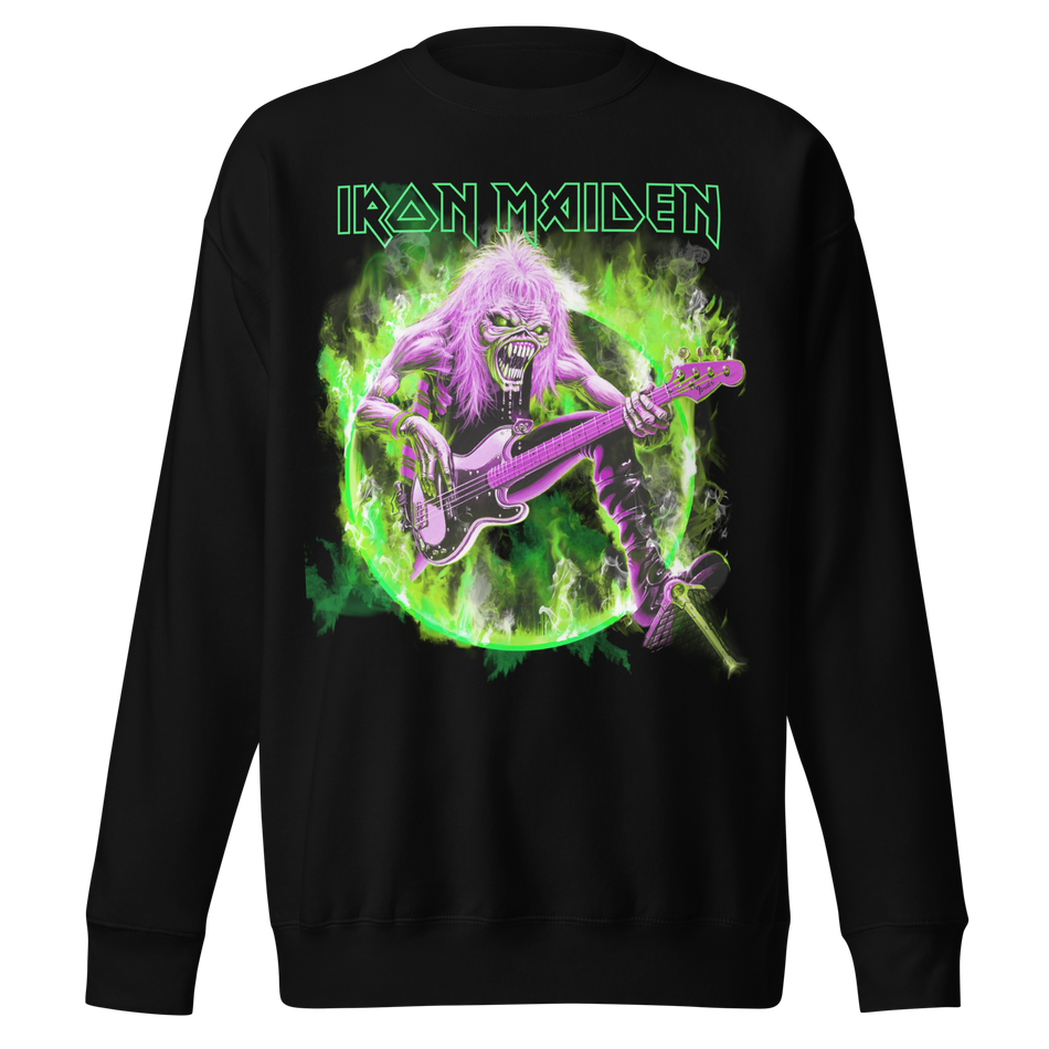 Stakes Iron Maiden Green Guitar Jumbo Print Sweatshirt Black
