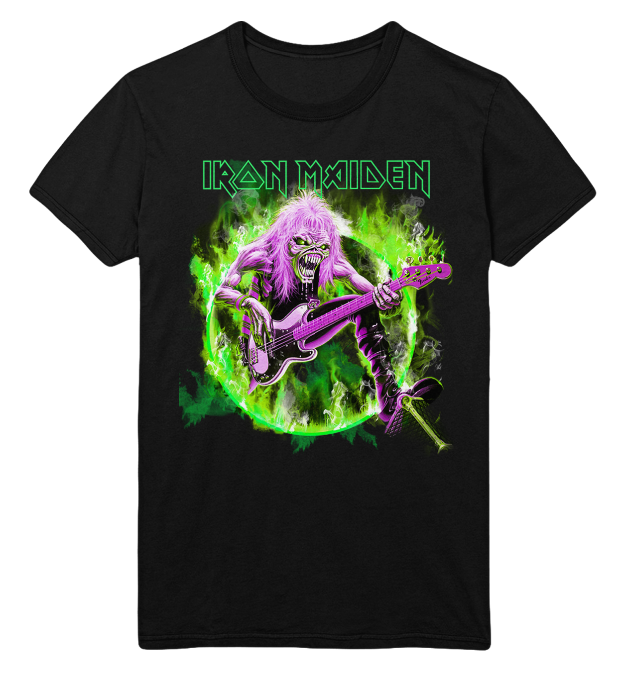 Stakes Iron Maiden Green Guitar Jumbo Print T-Shirt Black