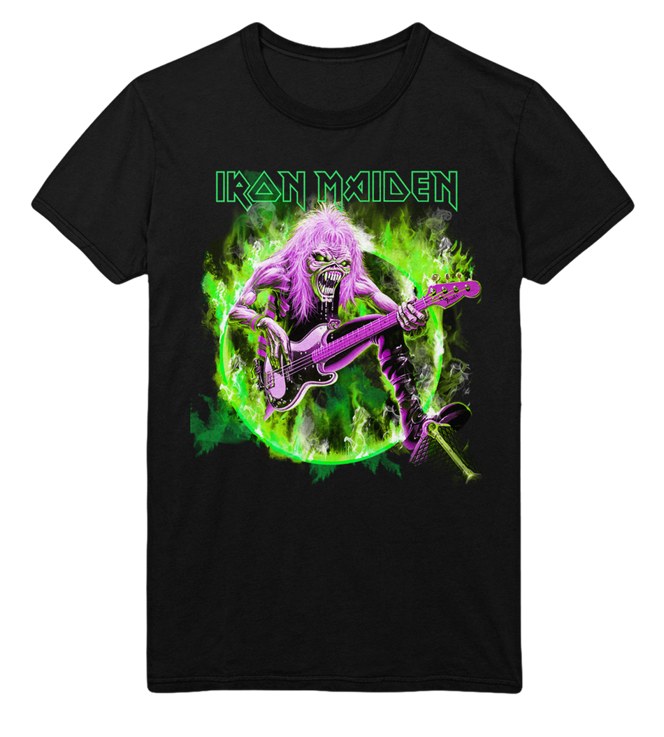 Stakes Iron Maiden Green Guitar Jumbo Print T-Shirt Black