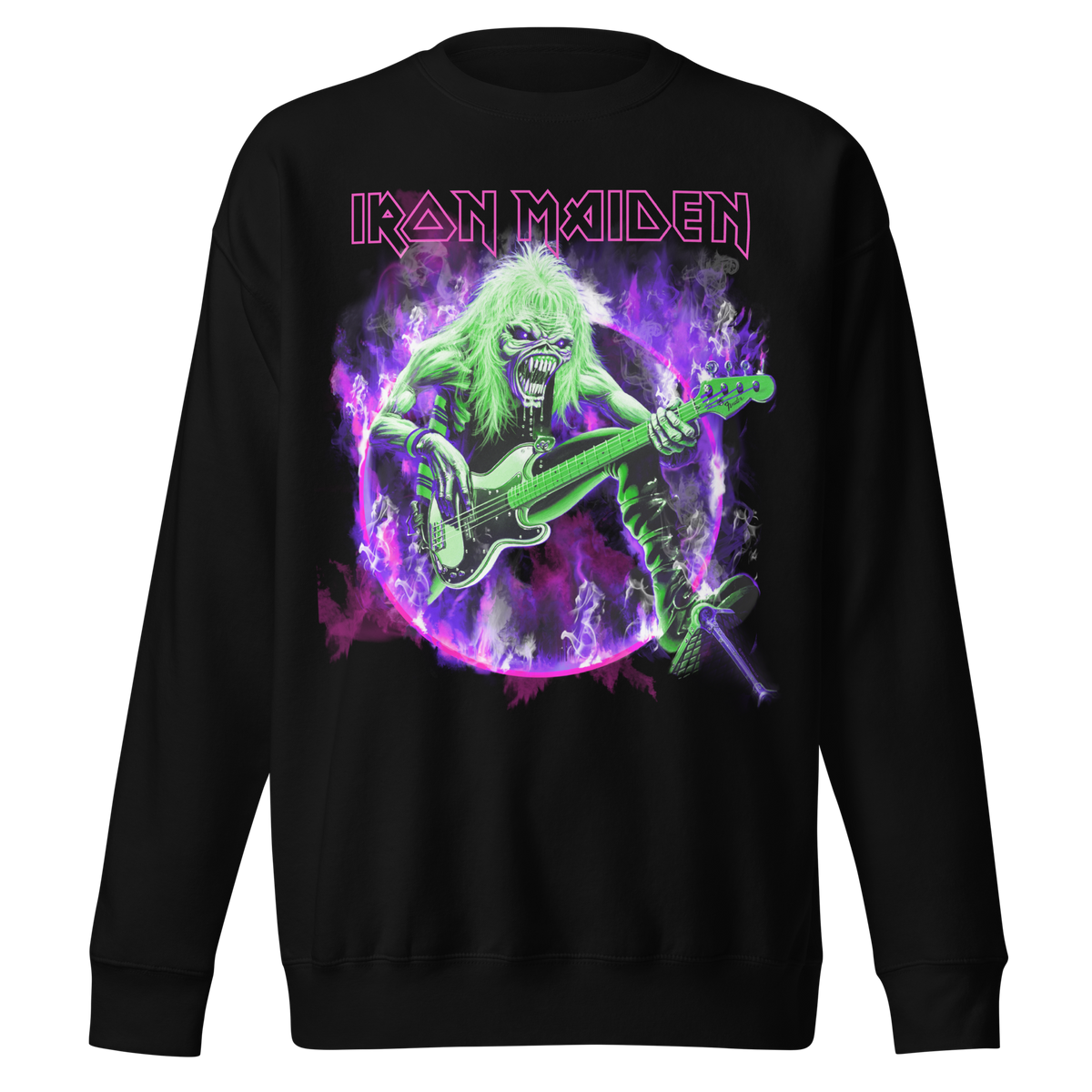 Stakes Iron Maiden Purple Guitar Jumbo Print Sweatshirt Black