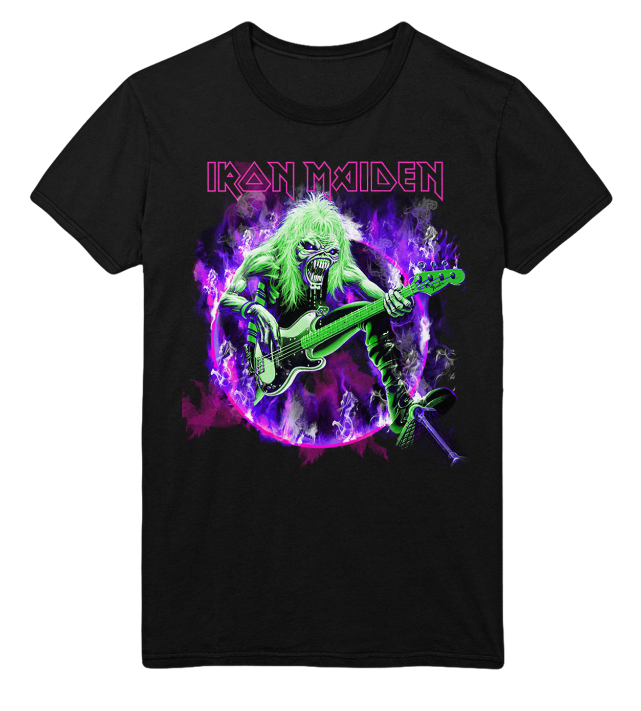 Stakes Iron Maiden Purple Guitar Jumbo Print T-Shirt Black