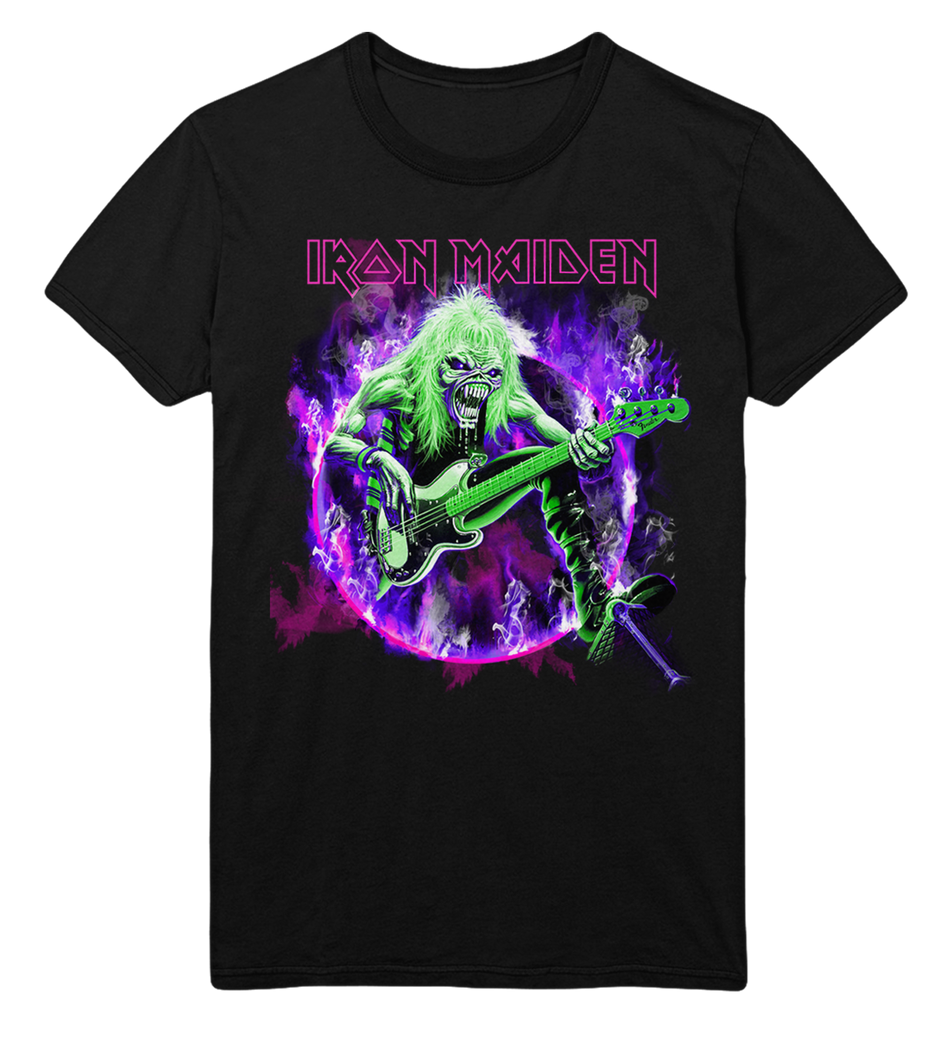 Stakes Iron Maiden Purple Guitar Jumbo Print T-Shirt Black