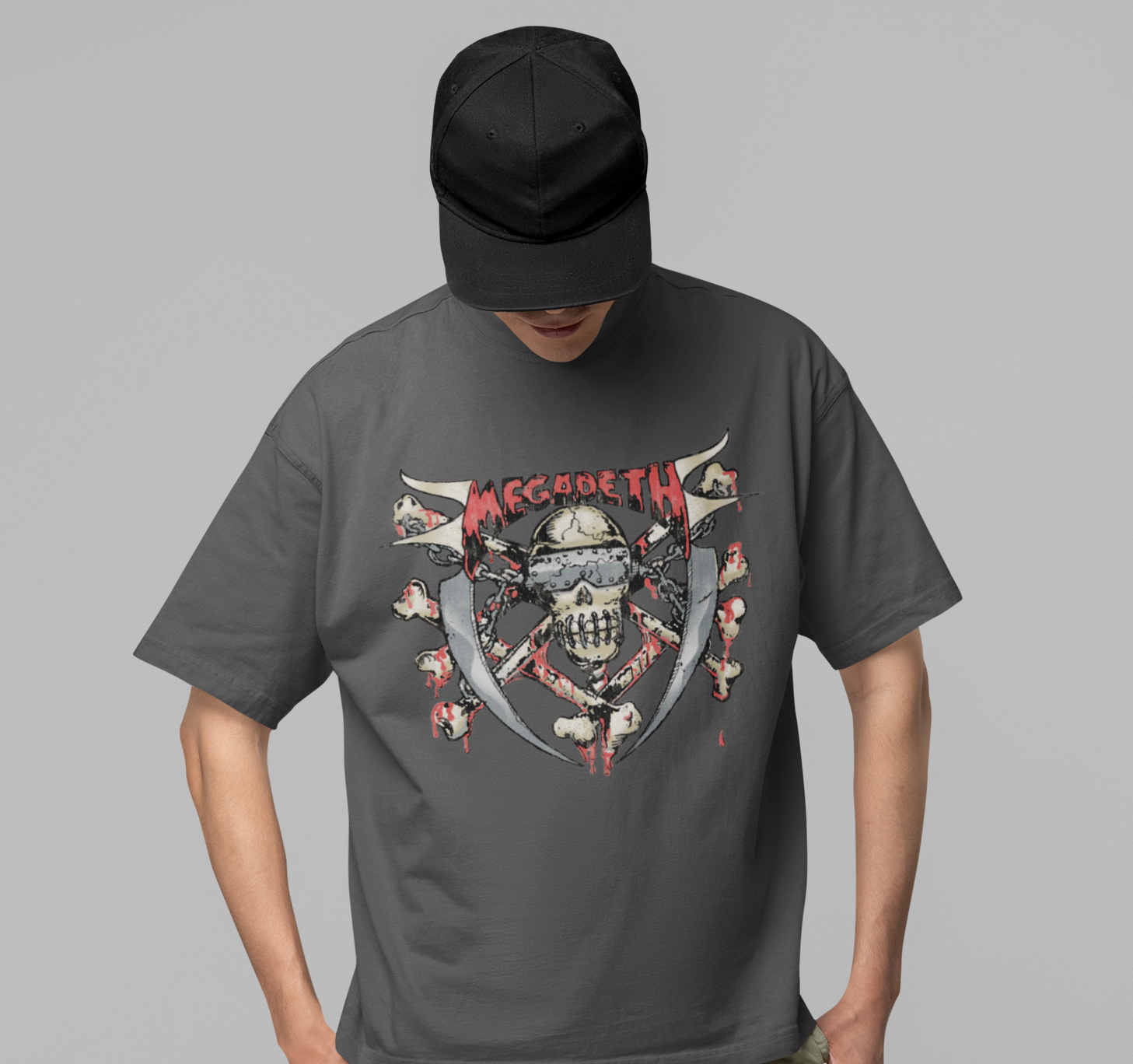 Stakes MegaDeth - Hand Painted Vic Jumbo Print T-Shirt Gray