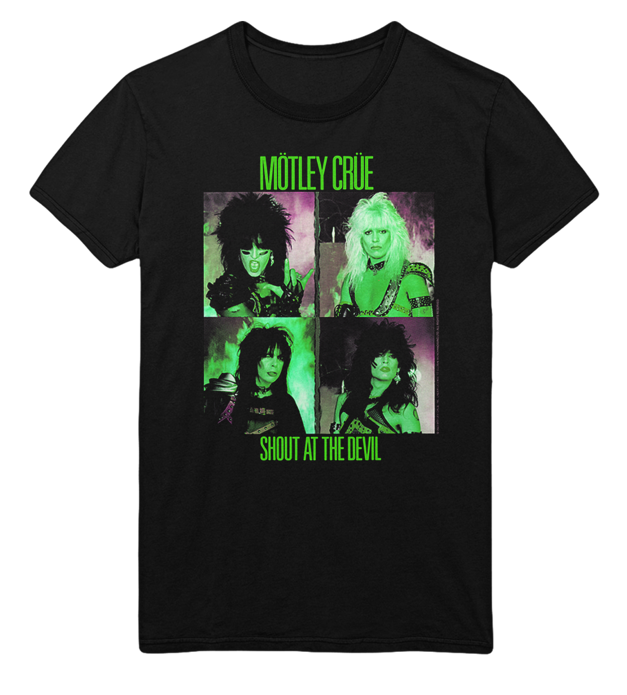 Stakes Motley Crue Green Shout Jumbo Print T-Shirt Black