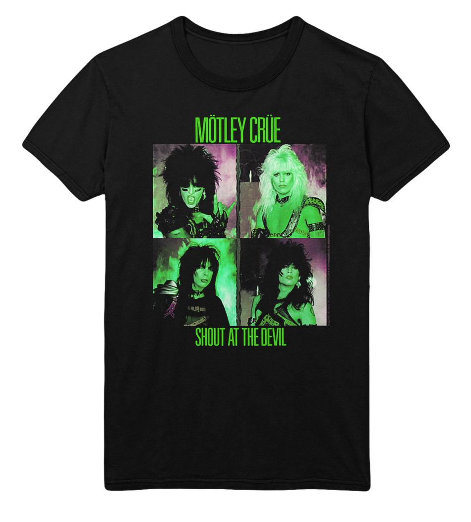 Stakes Motley Crue Green Shout Jumbo Print T-Shirt Black