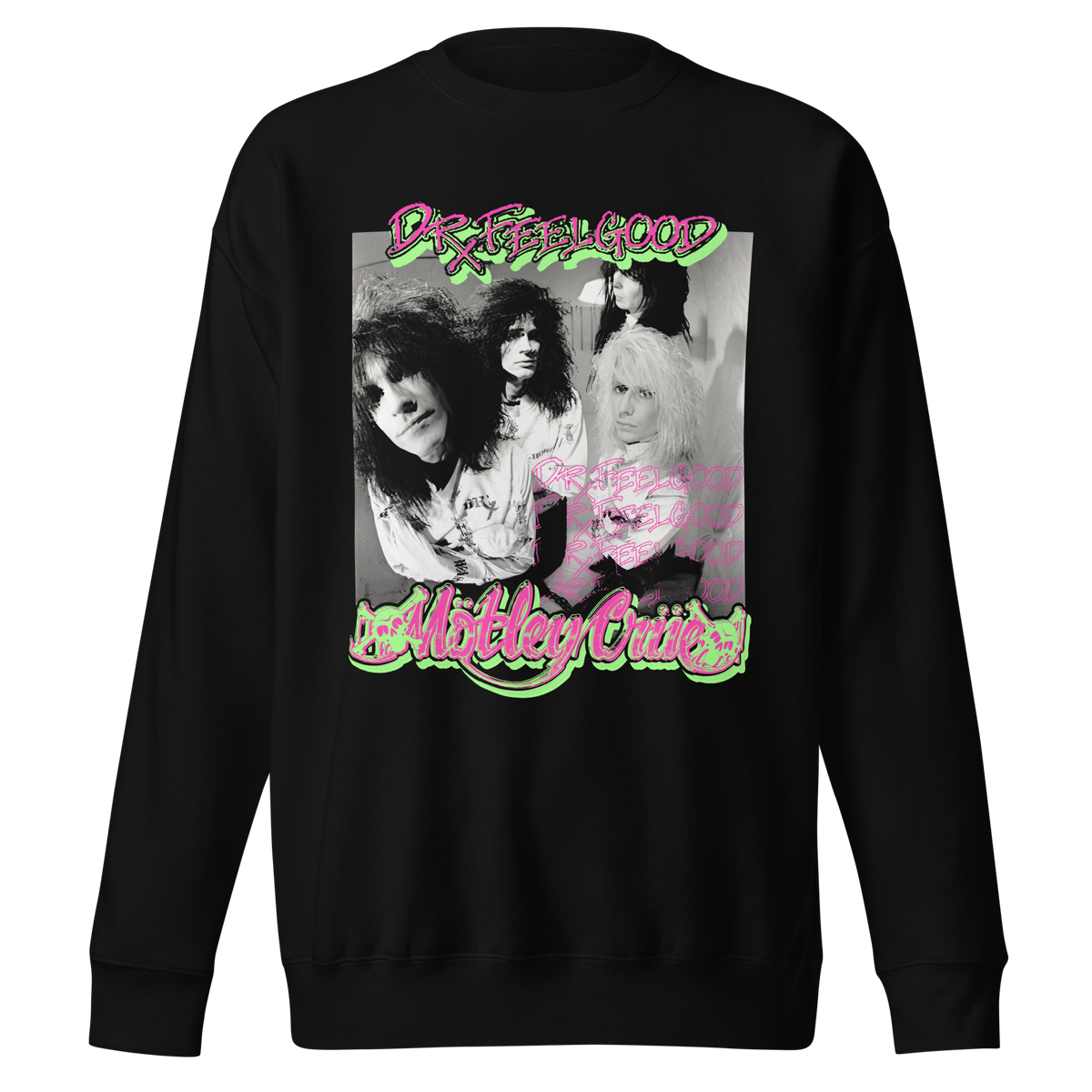 Stakes Motley Crue Neon Trip Dr. Feelgood Jumbo Print Sweatshirt Black