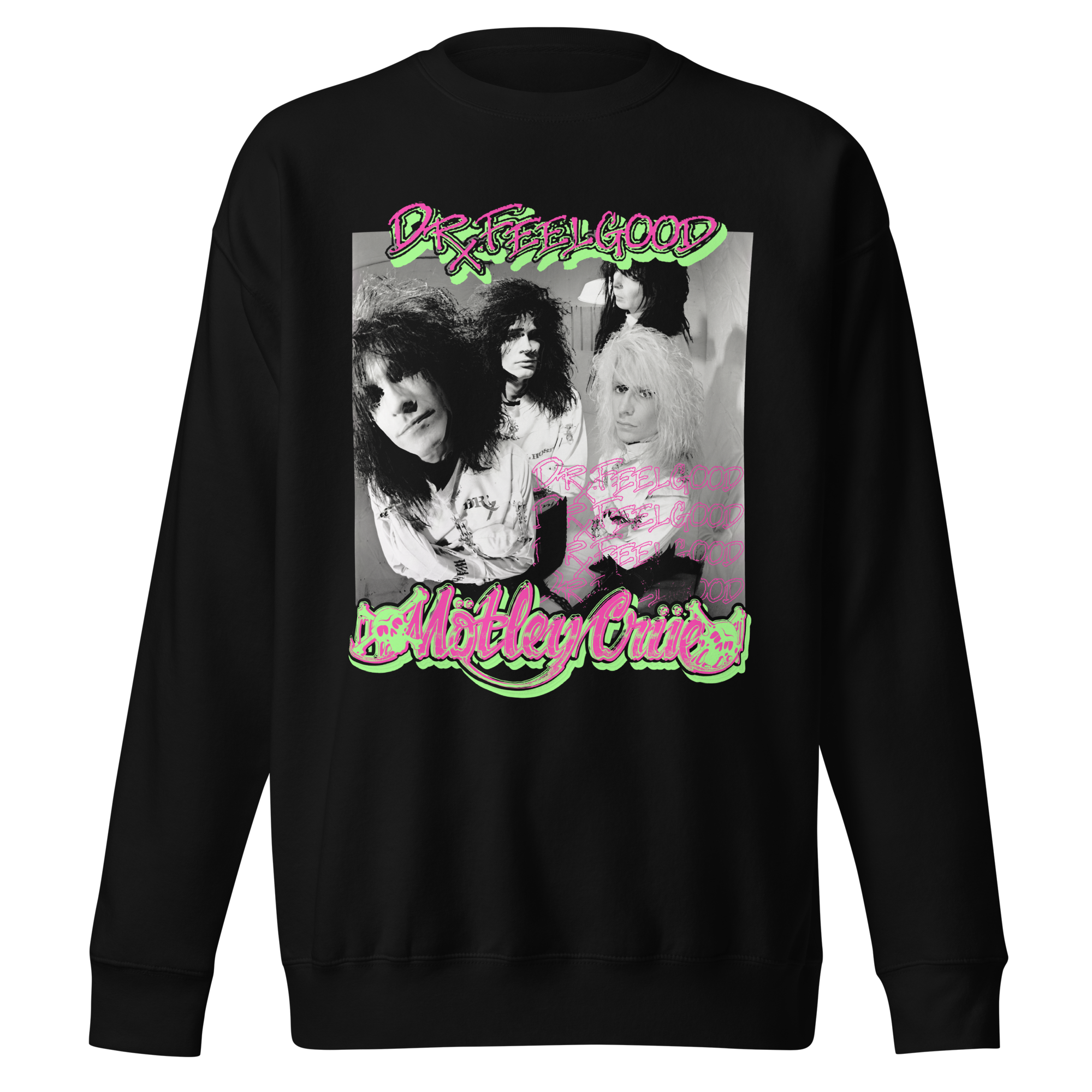 Stakes Motley Crue Neon Trip Dr. Feelgood Jumbo Print Sweatshirt Black