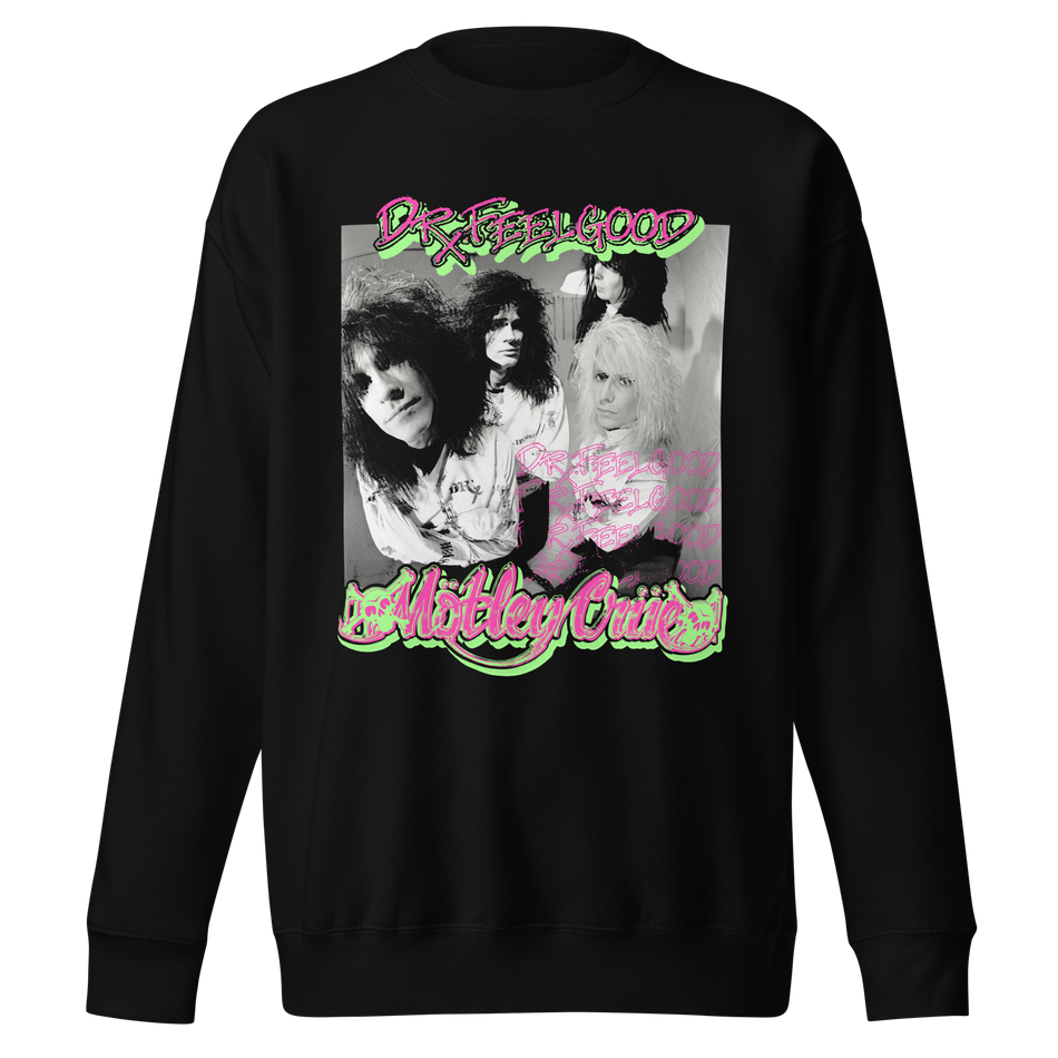 Stakes Motley Crue Neon Trip Dr. Feelgood Jumbo Print Sweatshirt Black
