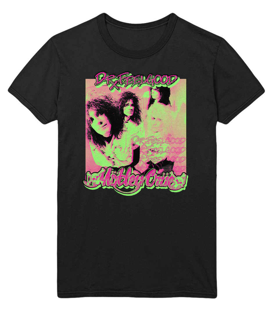 Stakes Motley Crue Neon Trip Dr. Feelgood Jumbo Print T-Shirt Black