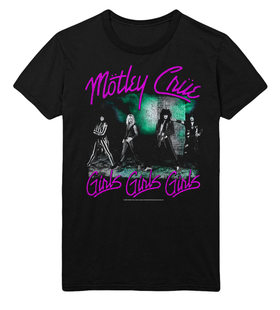 Stakes Motley Crue Pink Girls Jumbo Print T-Shirt Black
