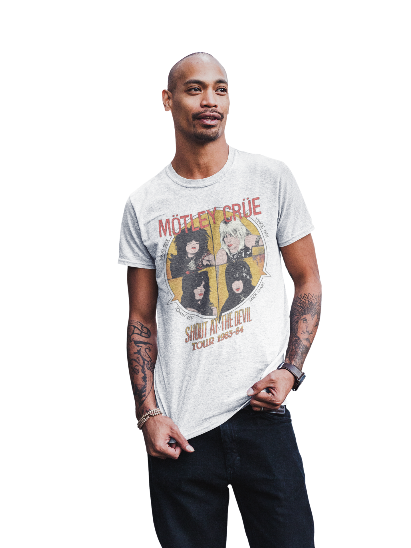 Stakes Motley Crue - Shout 83/84 Tour Jumbo Print T-Shirt White