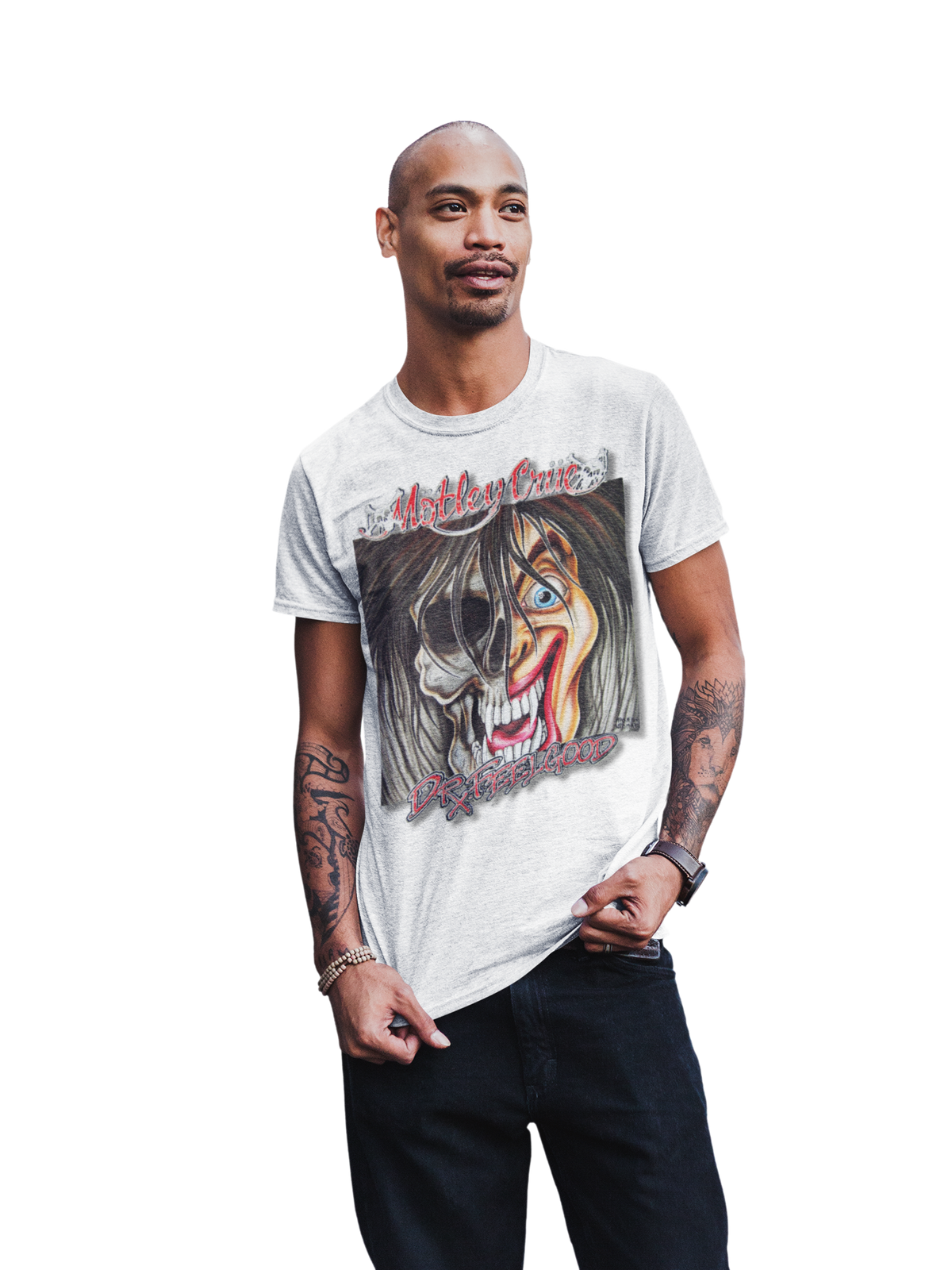 Stakes Motley Crue - Vintage Dr. Feelgood Jumbo Print T-Shirt White