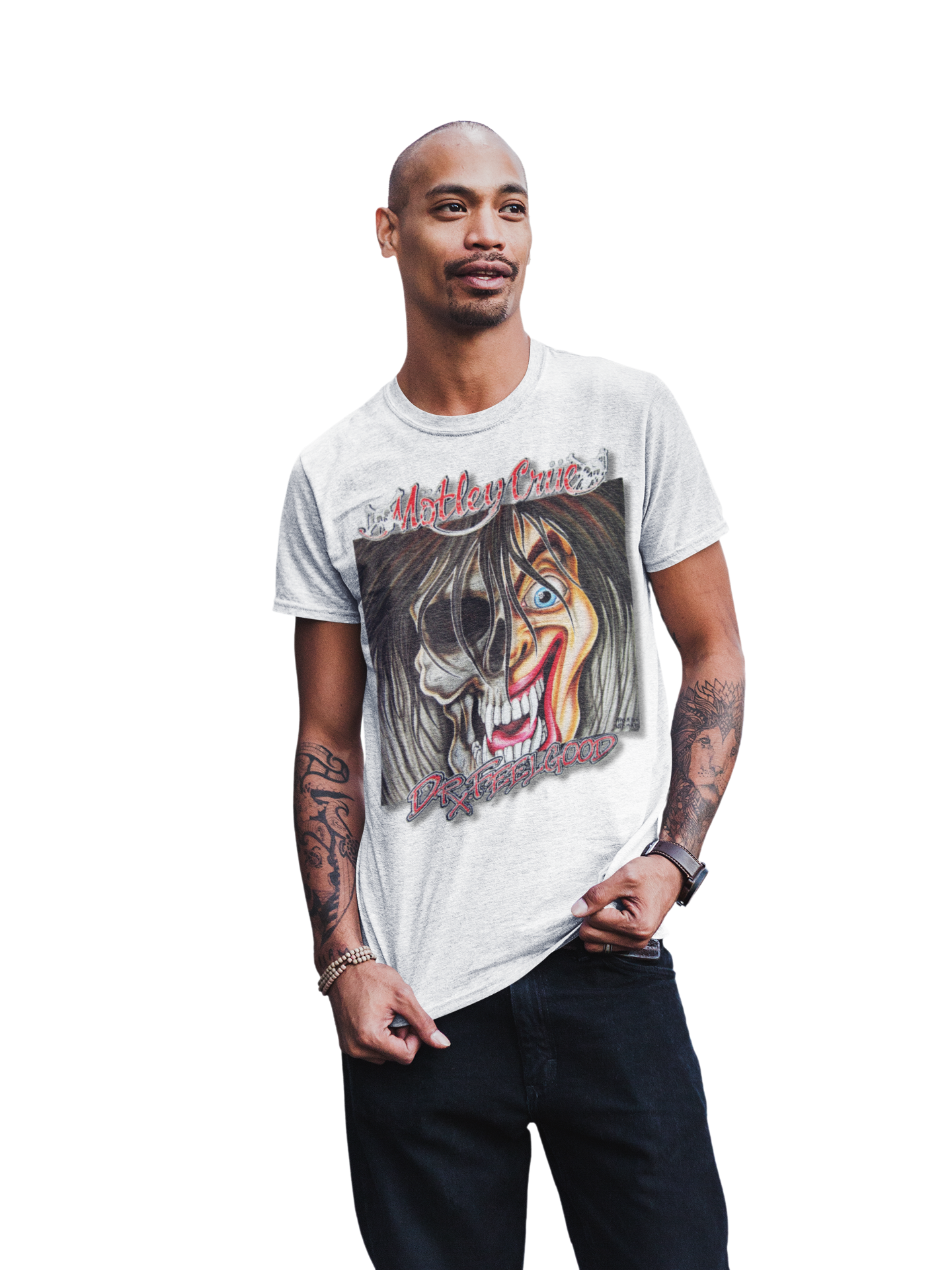 Stakes Motley Crue - Vintage Dr. Feelgood Jumbo Print T-Shirt White