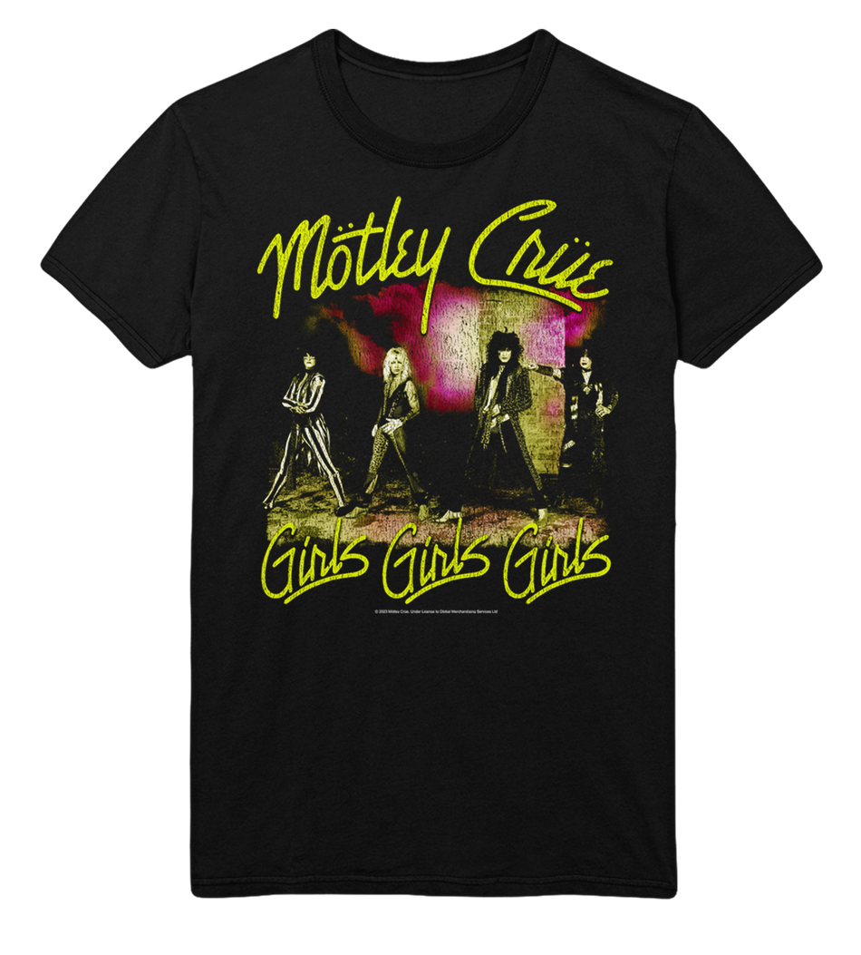 Stakes Motley Crue Yellow Girls Jumbo Print T-Shirt Black
