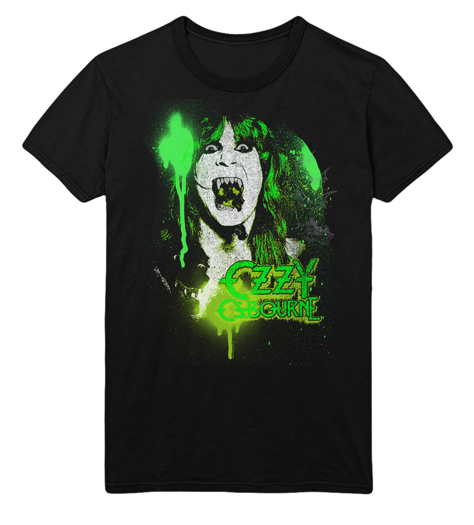 Stakes Ozzy Osbourne Green Screaming Jumbo Print T-Shirt Black