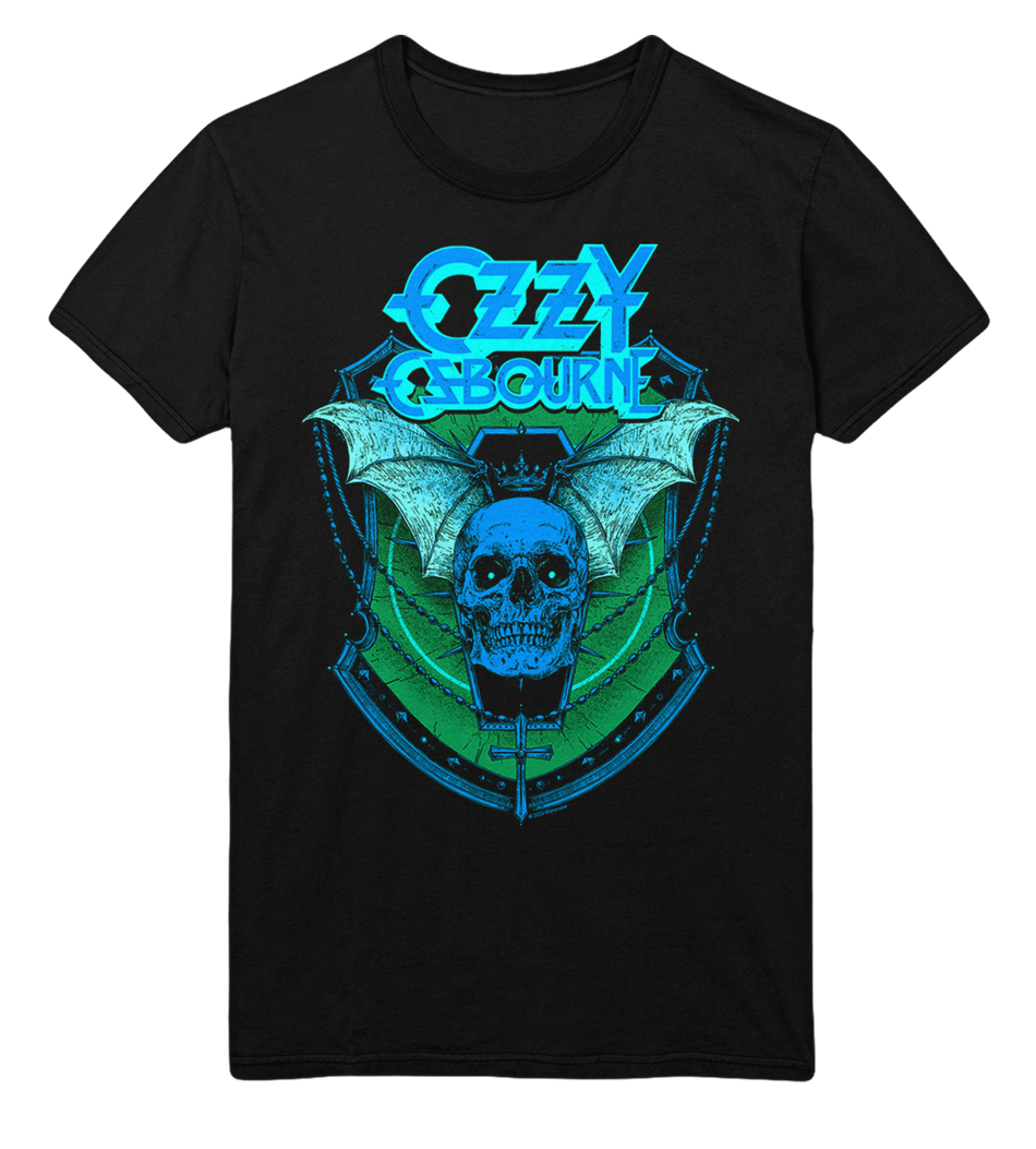 Stakes Ozzy Osbourne Neon Blue Bat Jumbo Print T-Shirt Black