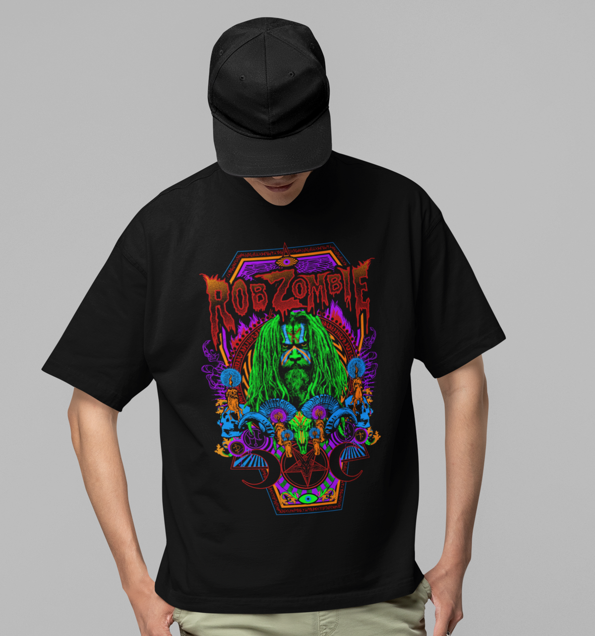 Stakes Rob Zombie - Pyschedelic Jumbo Print T-Shirt Black