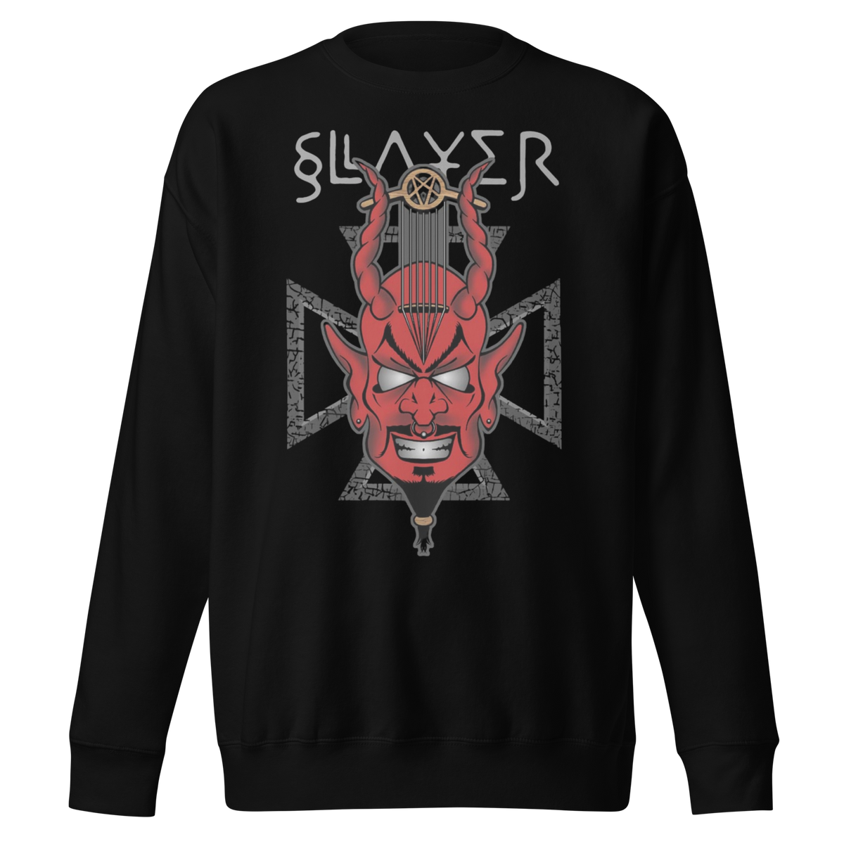 Stakes Slayer Devil's Horns Vintage Jumbo Print Sweatshirt Black