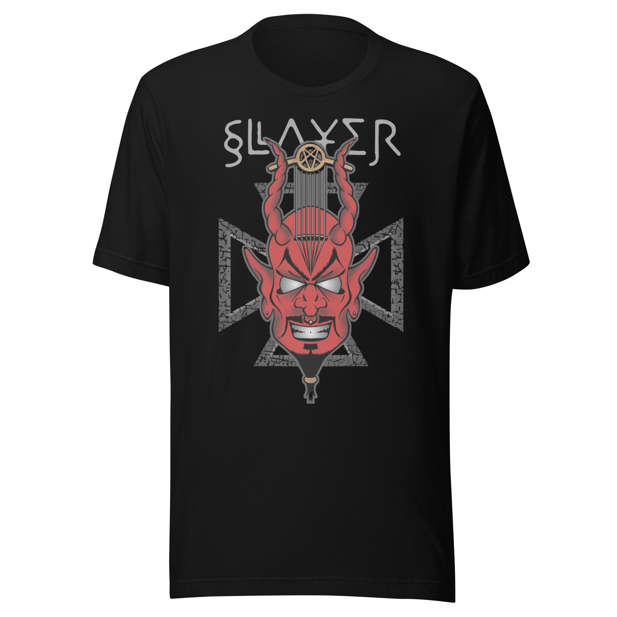 Stakes Slayer Devil's Horns Vintage Jumbo Print T-Shirt Black
