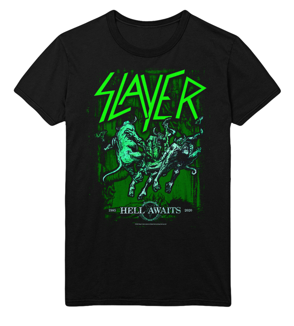 Stakes Slayer Neon Hell Awaits Jumbo Print T-Shirt Black