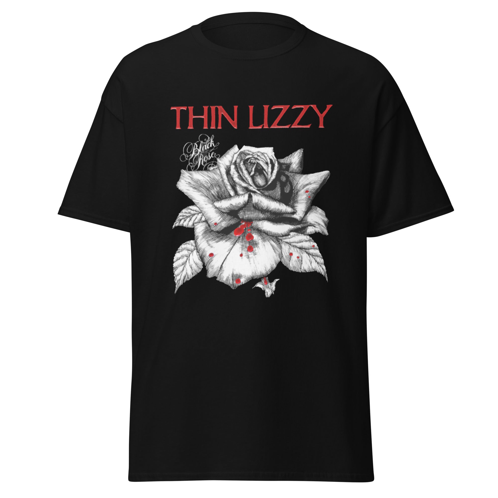 Stakes Thin Lizzy - Black Rose Jumbo Print T-Shirt Black